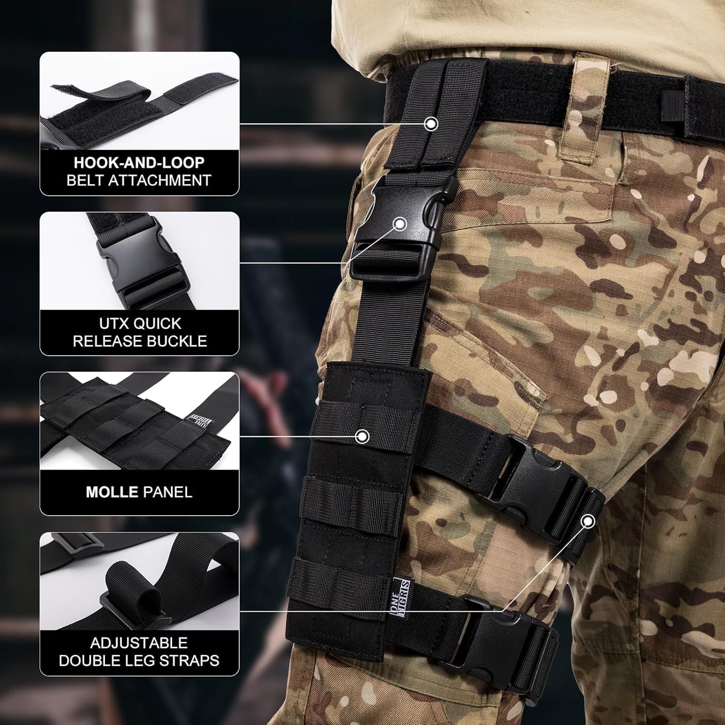 OneTigris Mini Molle Panel for Tools, Drop Leg Platform Minimalist Adjustable Thigh Rig for Flashlight Green