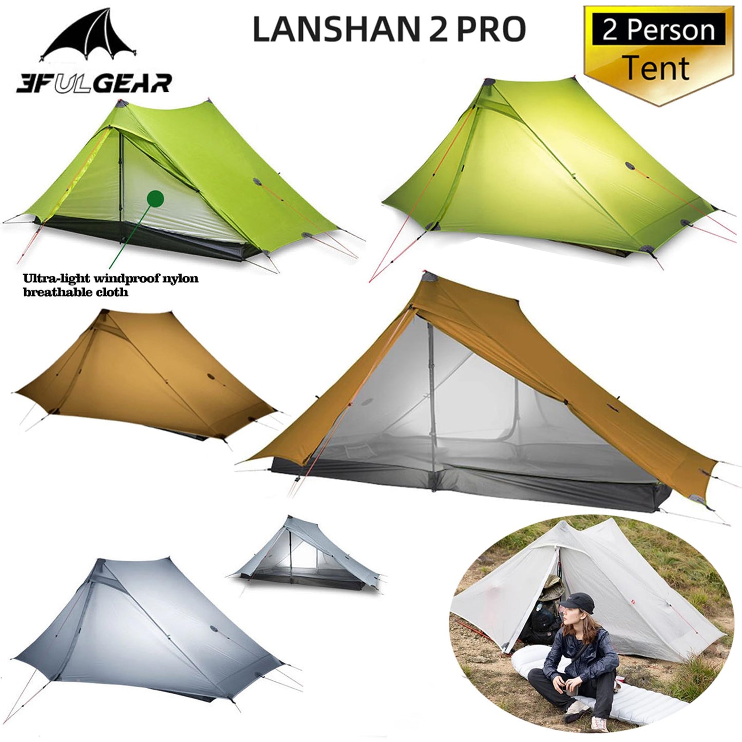 ROOMEDAL 3F UL Gear Lanshan PRO Lanshan Ultralight Tent 4 Season Backpacking Tent for 1 Person, Waterproof Professional Tents for Camping, Trekking, Kayaking, Climbing, Hiking