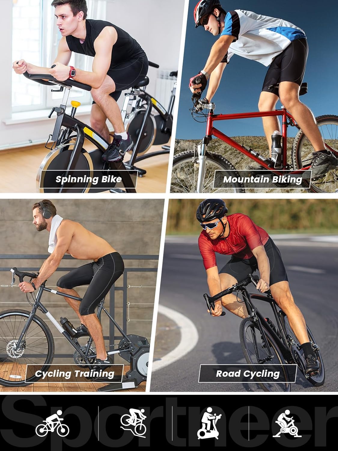 Sportneer Padded Bike Shorts for Men - 4D Padding Mens Bicycle Cycling Biking Clothing Shorts, Breathable and Absorbent