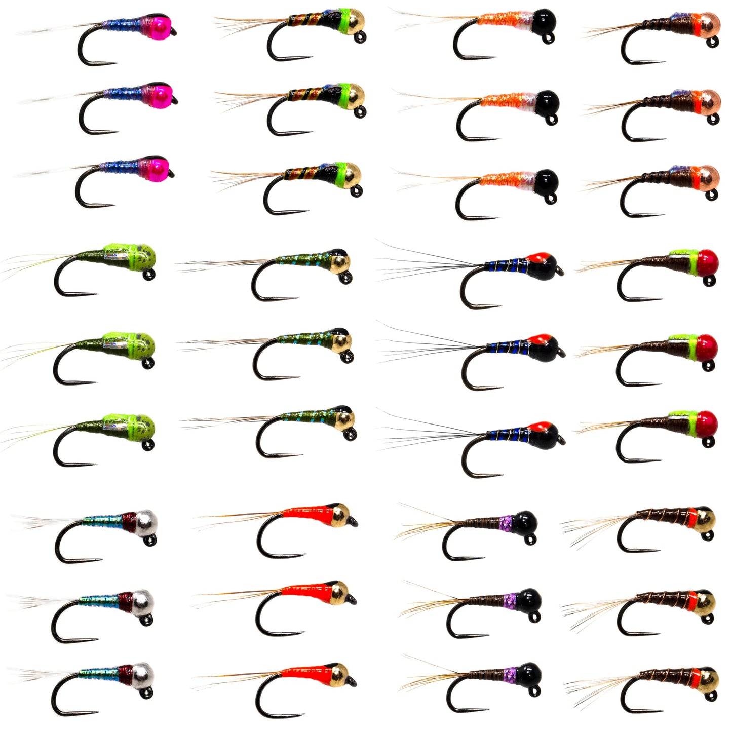 36 Premium Tungsten Bead Perdigon Nymphs Fly Fishing Flies Assortment | Trout and Grayling Fishing Lure