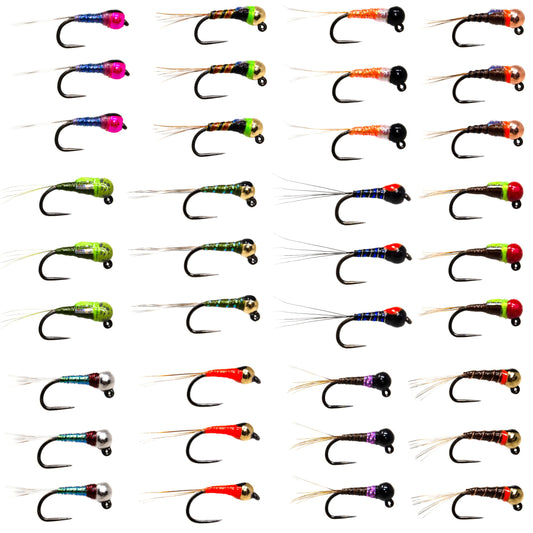 36 Premium Tungsten Bead Perdigon Nymphs Fly Fishing Flies Assortment | Trout and Grayling Fishing Lure