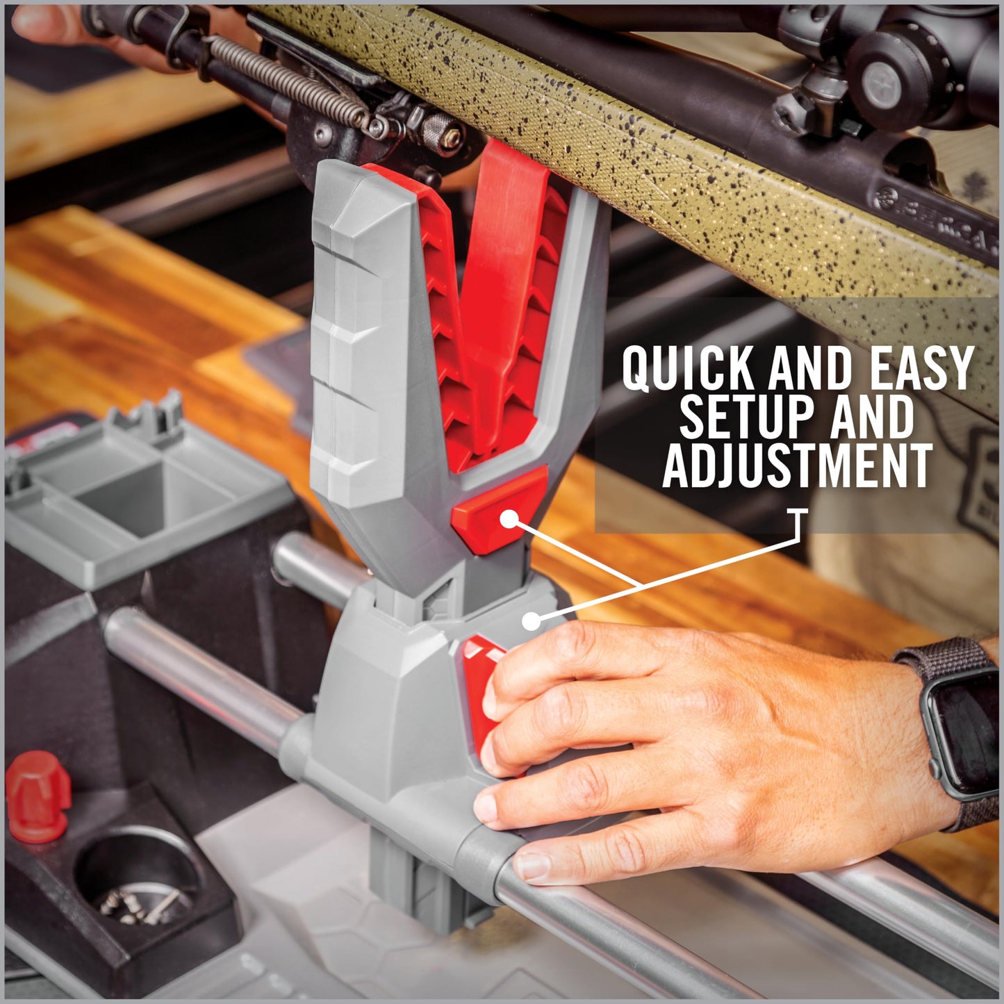 Real Avid Master Gun Workstation Up to 18.3" Of Travel One-Hand Quick Adjustable Clamping, Non-Marring Form-Fitting Yokes Vise Ideal For Gun Cleaning & Maintenance w/ Leveling Knob for Scope Mount