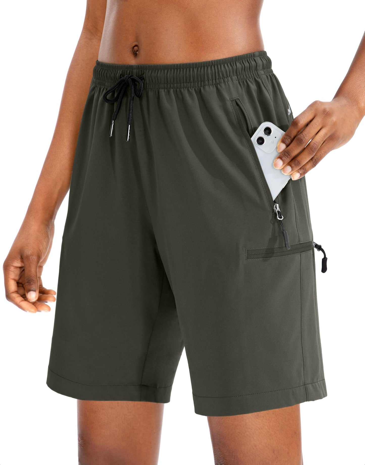 SANTINY Women's 5''/ 7''/9'' Hiking Cargo Shorts Quick Dry Lightweight Summer Shorts for Women Athletic Golf Zipper Pockets(Army Green_M)