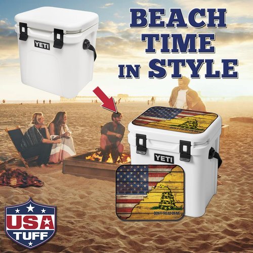 USATuff Vinyl Cooler Lid Kit Compatible with YETI 24 qt Roadie | Easy Peel & Stick Application Cooler Skin Decal Wrap | Durable Pre-Cut Pieces | Made for Outdoor Use - Gadsden Don't Tread Split