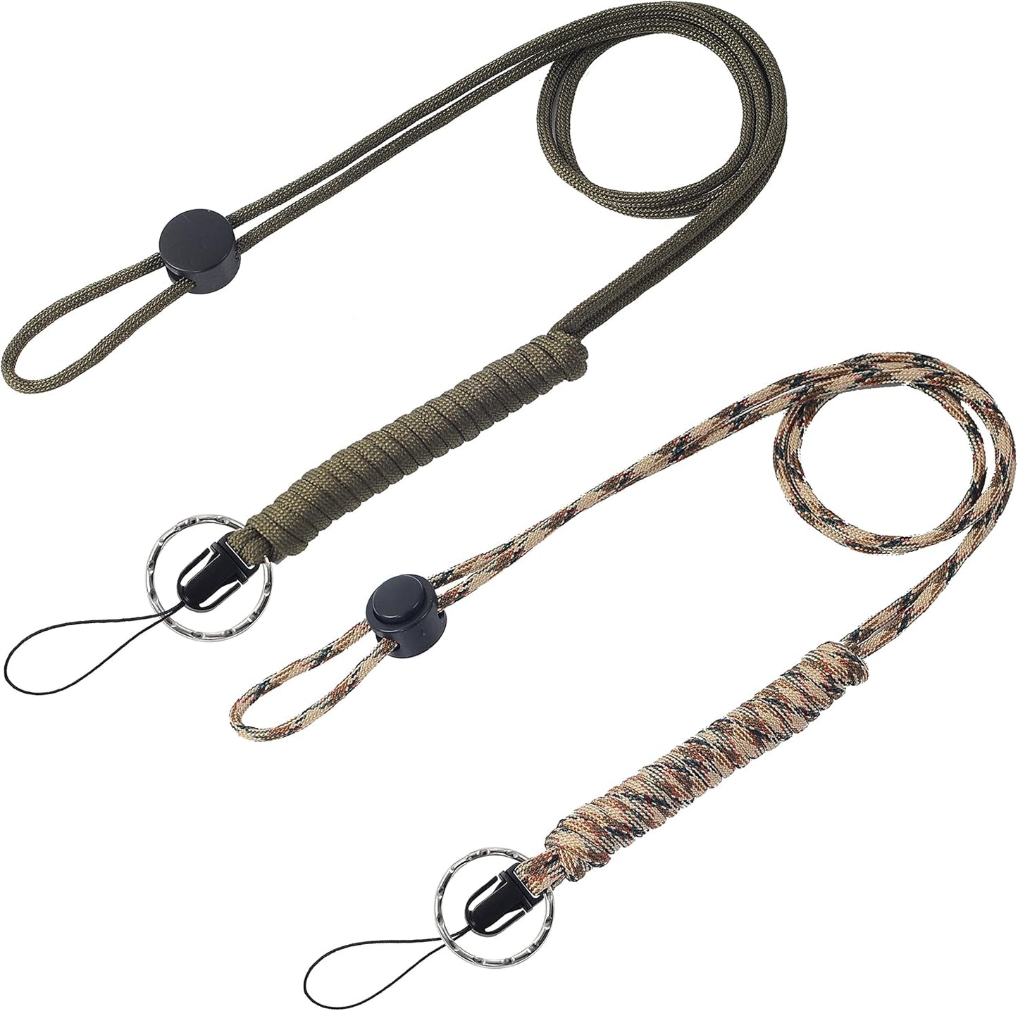 2 PACK 25 Inches Strong Paracord Survival Lanyard with Split Ring & Clip for Keys & ID holders, Phones