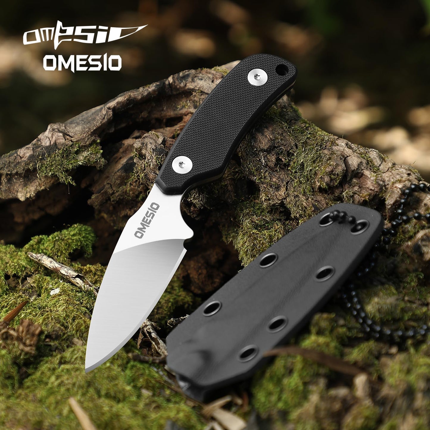 Omesio Compact Neck Knife With Clip, 5.82" With Sheath and Necklace, D2 Steel 2.99-Inch Blade, Full Tang G10 Handle, Fixed Blade for EDC, Hiking, Camping