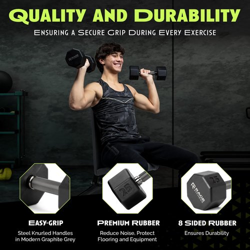 Rubber Coated Dumbbell - No Roll Design Easy-Grip Steel Knurled Handle, Weights Dumbbells Set for Strength Training - Ideal Weights Set for Home Gym - 10-60 LBS SOLD INDIVIDUALLY