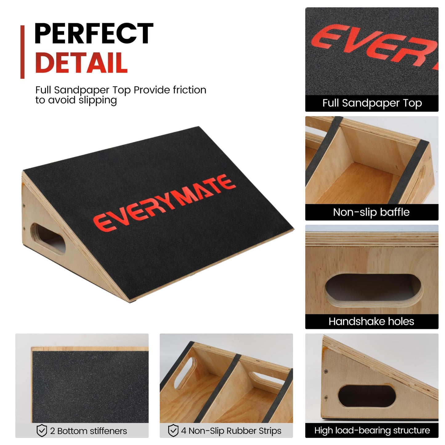 EVERYMATE Slant Board Calf Stretcher, Non-Slip Heel Elevated Squat Wedge Block for Weightlifting and Calf Stretching, Knees Over Toes Equipment 1000LB