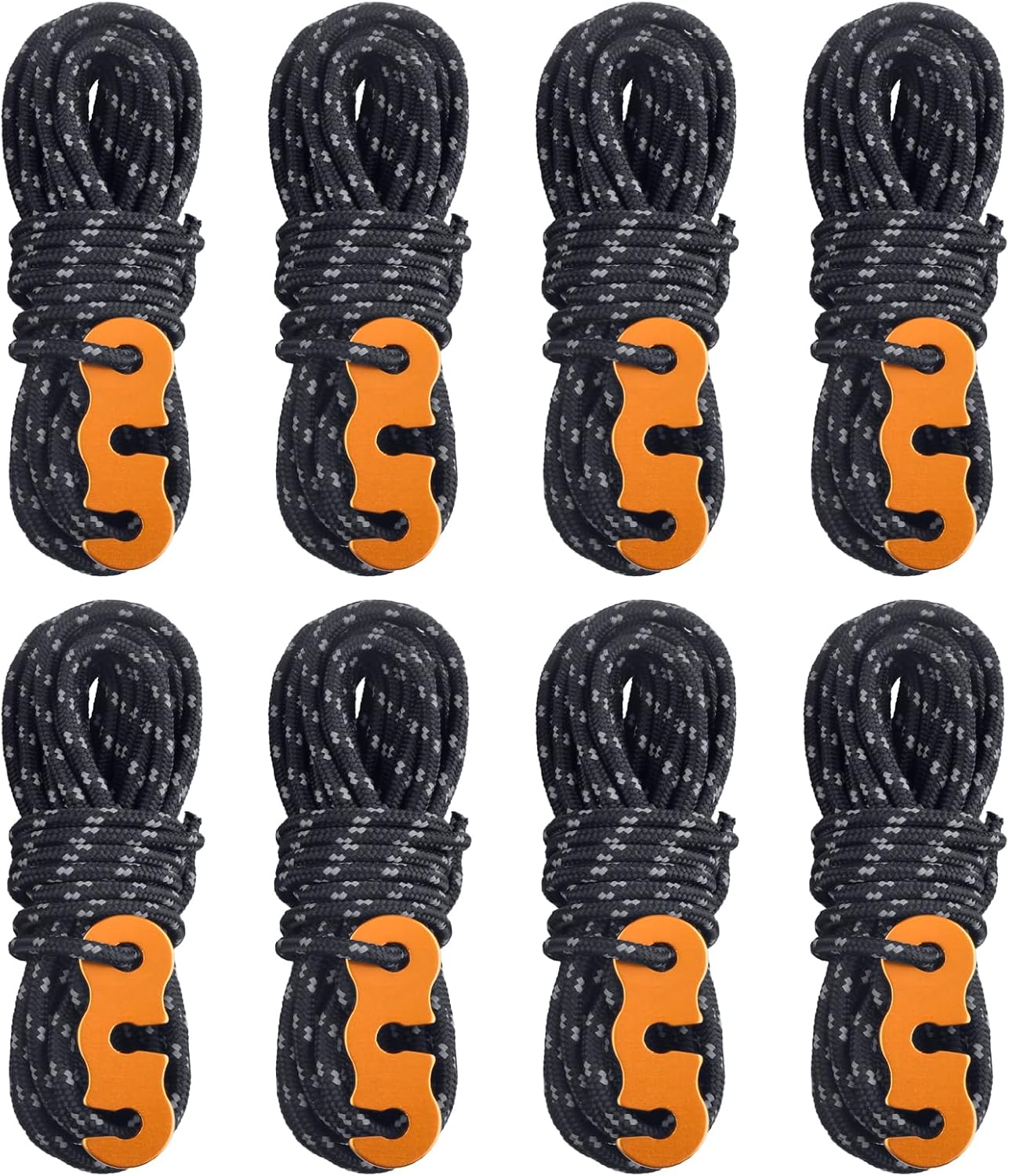 TRIWONDER Reflective Guyline, Tent Cord Nylon Paracord Rope with Guyline Adjuster for Camping Tent, Outdoor Packaging (Black - 4 Pack)