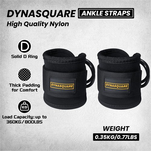 DYNASQUARE Cable Machine Attachments Set Combo, LAT Pulldown Attachments with Exercise Handles & Ankle Straps (Black)