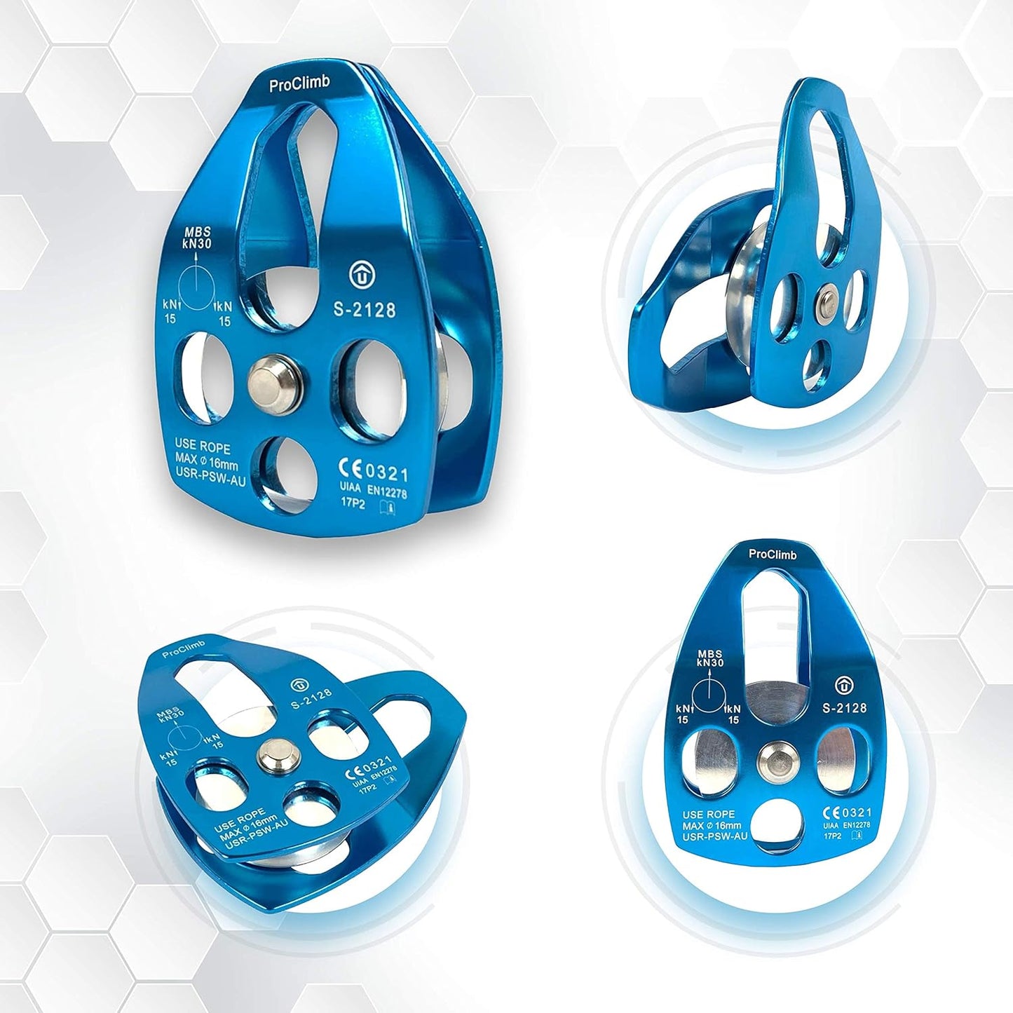 30kN Large Aluminum Rope Pulley - Single/Double Sheave, CE/UIAA Certified