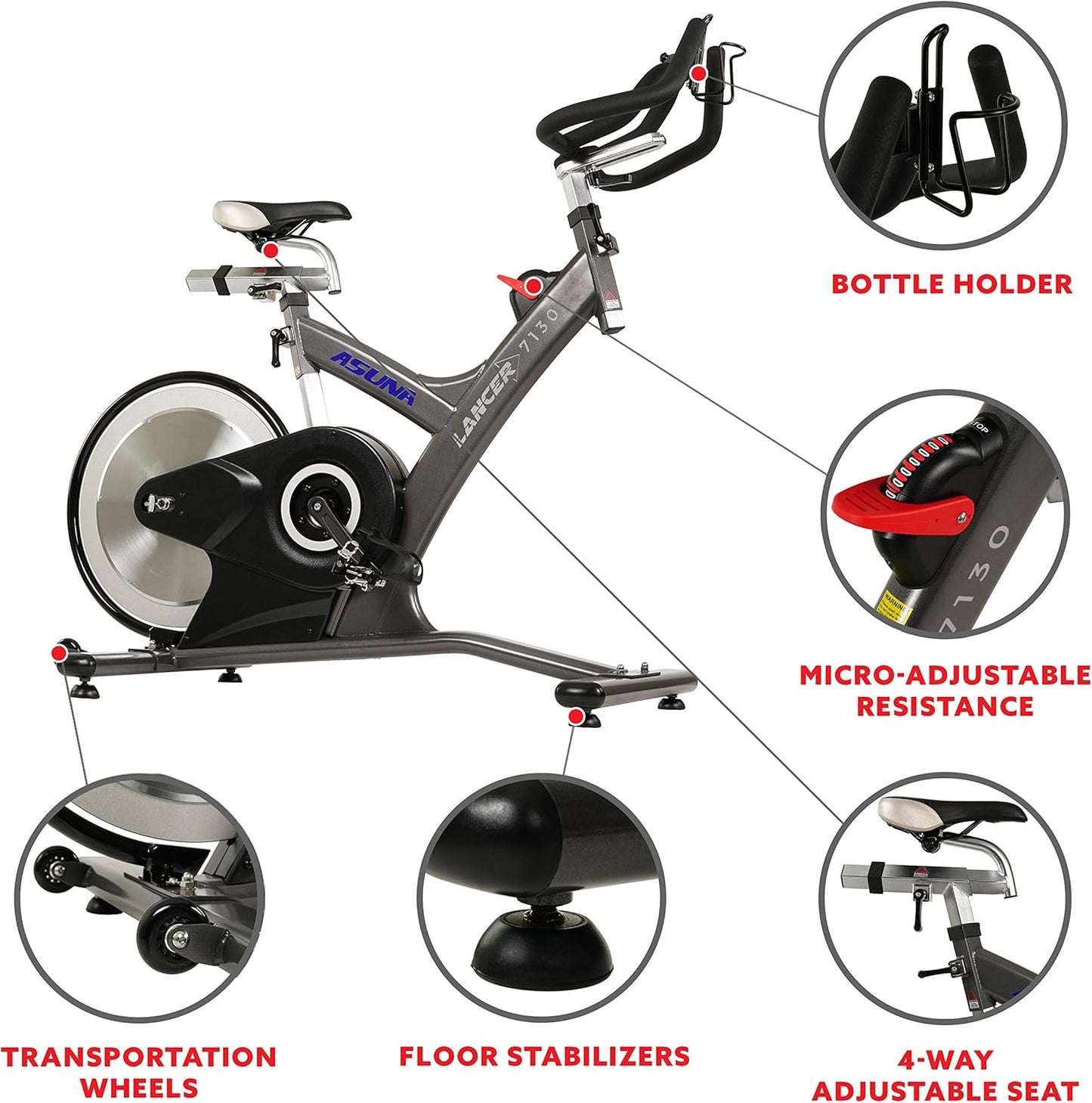 Sunny Health & Fitness Premium ASUNA Indoor Stationary Exercise Bike, Indoor Cycling Equipment w/Step-less Magnetic Resistance Plus Adjustable Handlebar & Seat, Home Cardio Training Machine for Adult