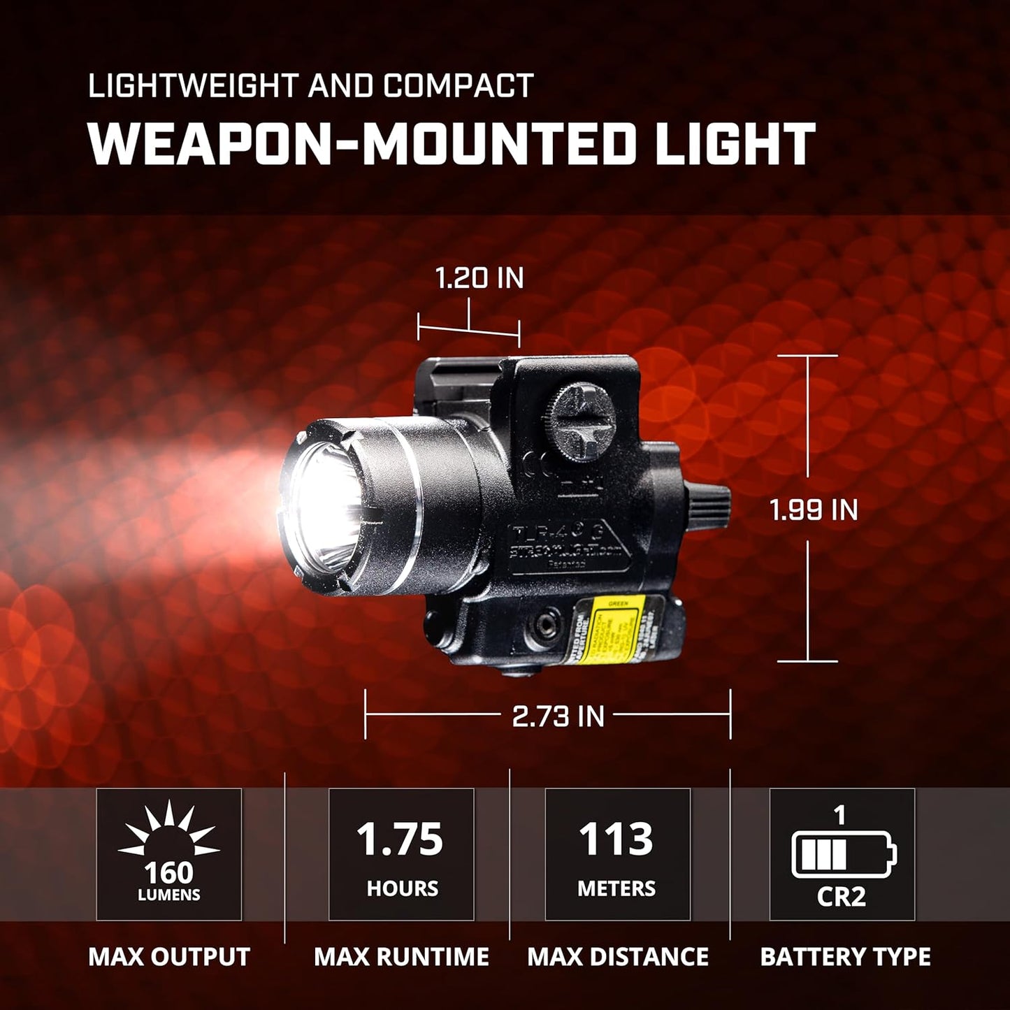 Streamlight 69240 TLR-4 170-Lumen Compact Rail-Mounted Tactical Weapon Light with Integrated Red Aiming Laser for Select Handguns, Black