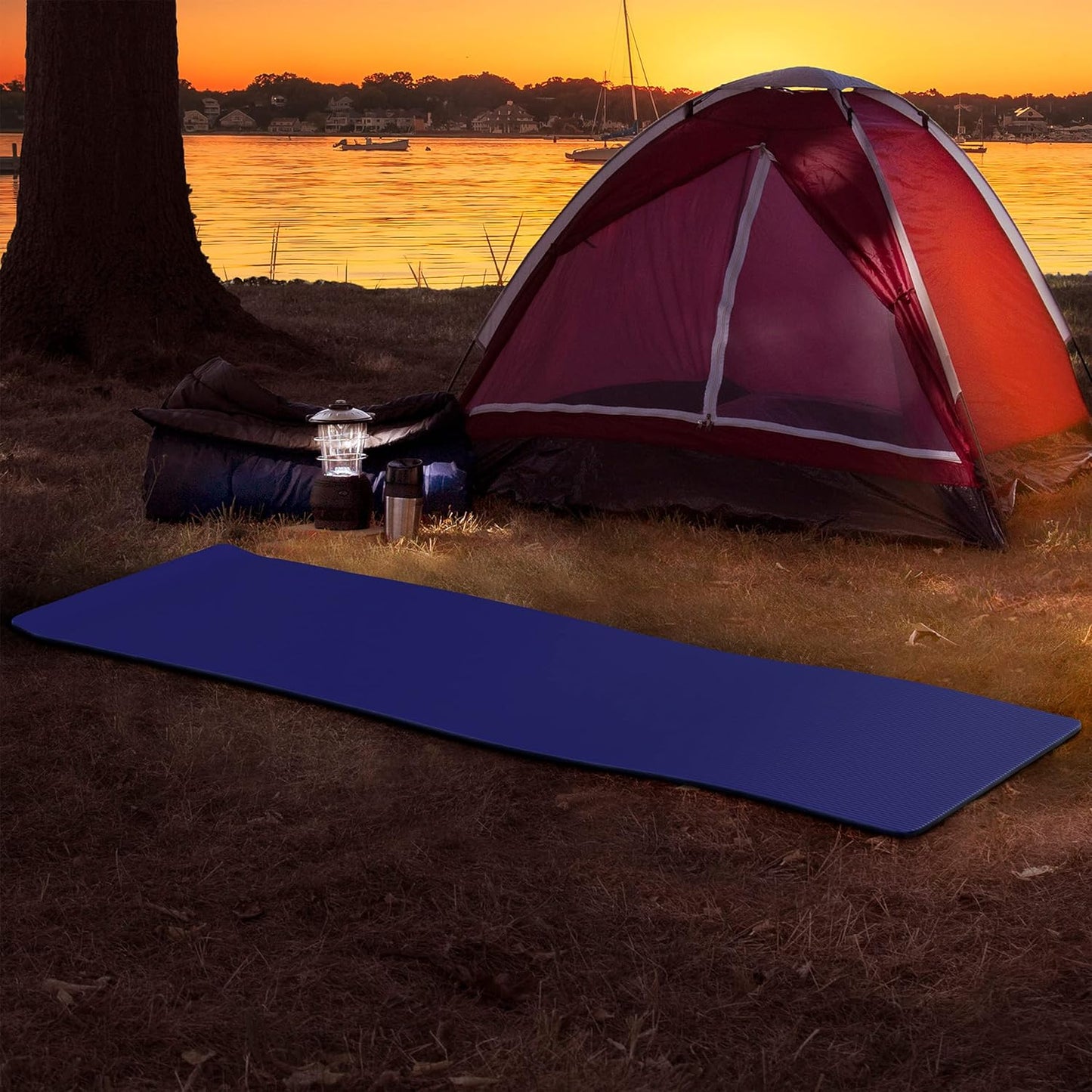Foam Sleeping Pad - Lightweight 0.5-Inch Mat for Camping, Cots, Tents, Backpacking, and Yoga - Non-Slip and Waterproof with Handle by Wakeman (Black)