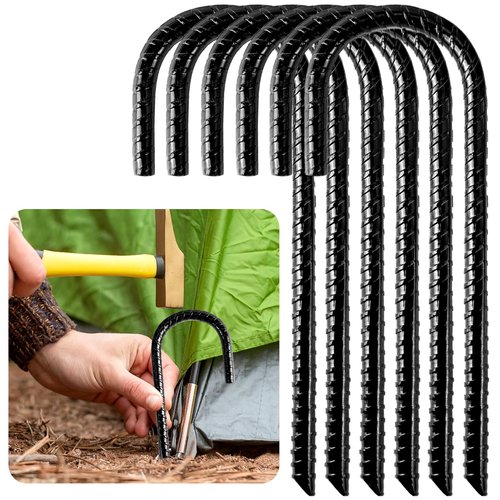 Pack 6 Galvanized Rebar Stakes Heavy Duty J Hook Anchor Stake,Ground Anchors, Ground Stakes Steel Ground Anchors, Heavy Duty Garden Stakes for Chain Link Fence