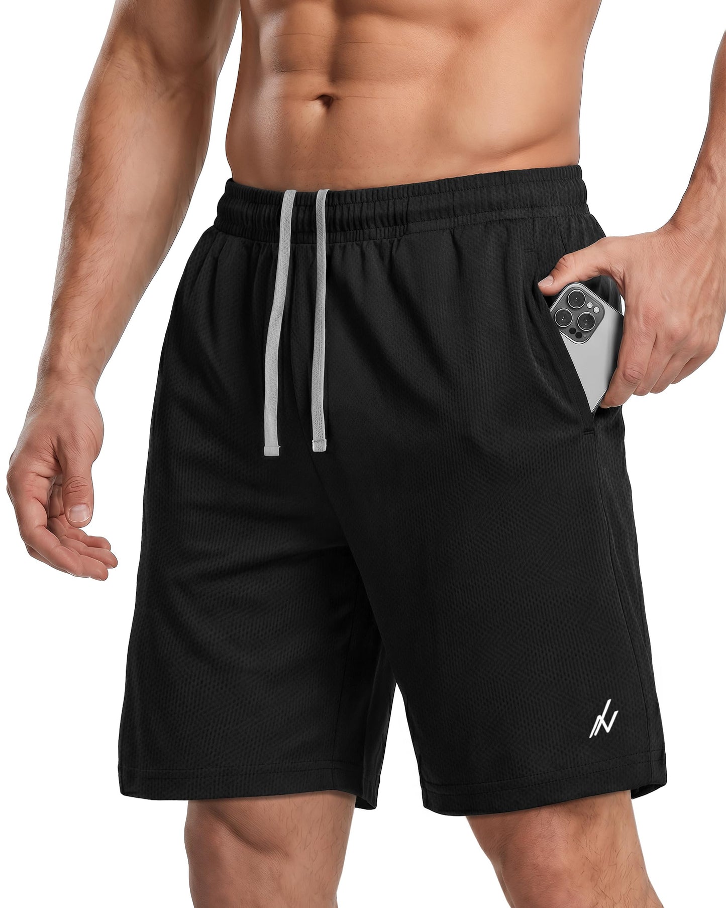 NY Threads Men's Athletic Shorts Quick Dry Loose-Fit Lightweight Running Workout Gym Shorts with Pockets, Medium, Black