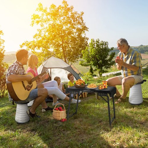 Tangkula 3 Piece Camping Set, Folding Table with 2 Collapsible LED Stools, Carry Handle, Portable & Lightweight for Outdoor Hiking Camp Picnic Fishing