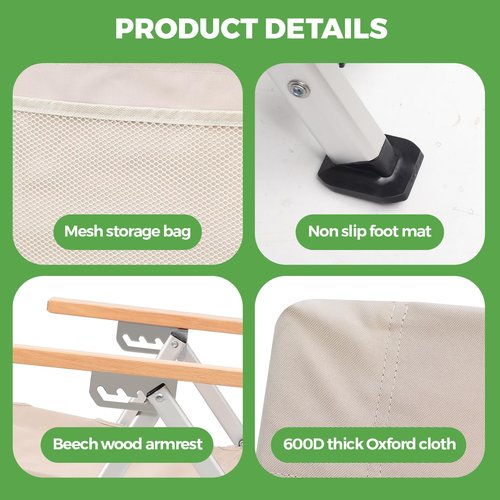 OLDVIND Folding Camping Chair Portable Chairs for Adults Adjustable High Back Outdoor Comfortable Chair with Storage Bag