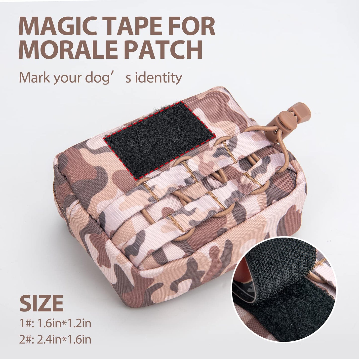 PHOEPET 2 PCS Bags Pouches for Tactical Dog Harness, Safety Side Pockets with a Poop Bag Holder and a Panel for Patch(Woodland Brown,#2)