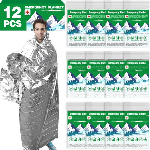 CXYARY 12 Pack Emergency Mylar Thermal Blanket, 84” x 52” Space Blankets, Emergency Thermal Blanket Space Rescue Survival Gear Camping for Outdoors, Hiking, Camping Survival