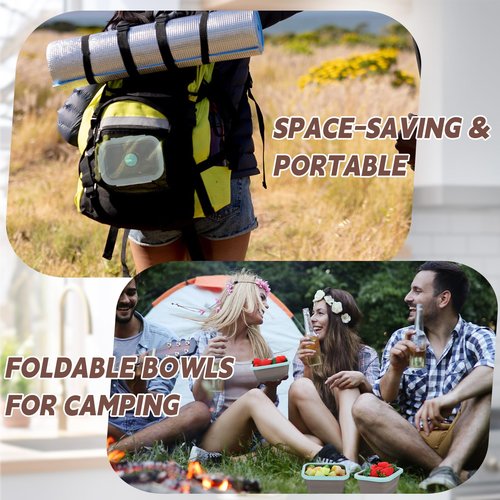 Potchen 4 Pcs Camping Bowls with Lids Collapsible Silicon Travel Bowls 12 oz Expandable Food Storage Containers Sets Portable Folding for Salad Travel Heat Resistant(Gray)