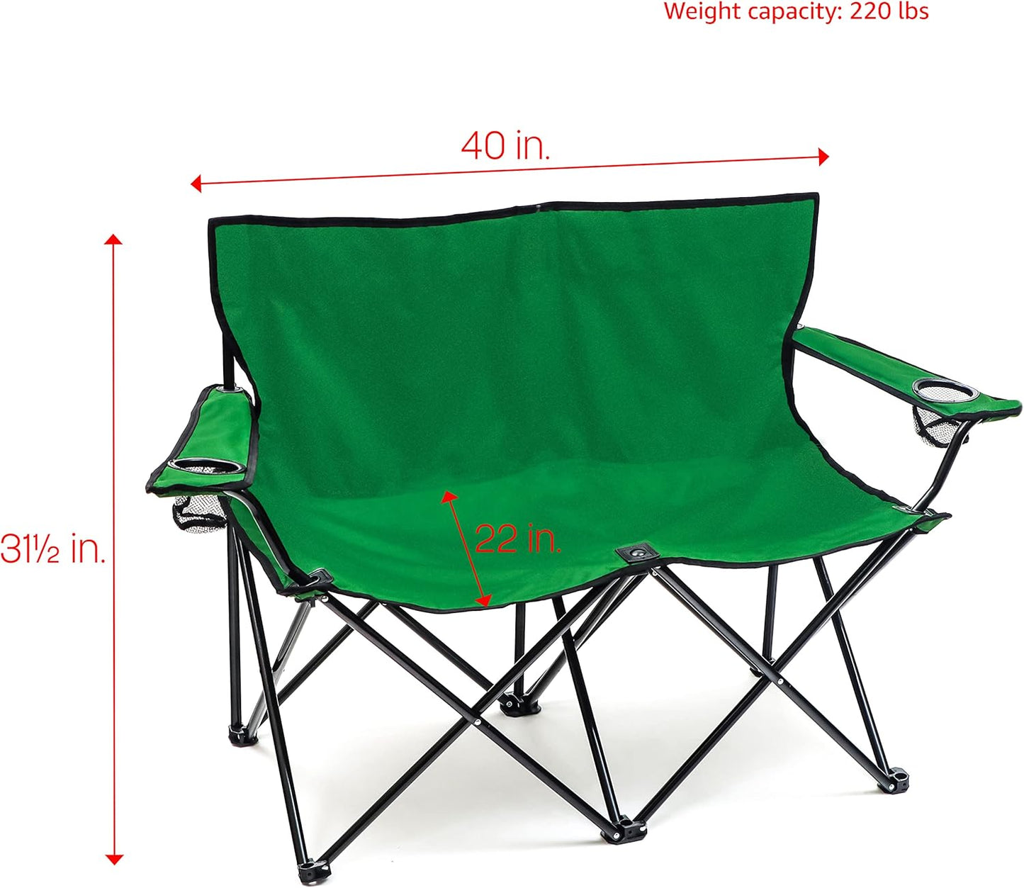 Trademark Innovations Loveseat Style Double Camp Chair, 40" L x 22" W x 31.5" H, Polyester, Army Green