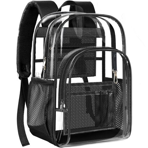 PAMANO Clear Backpack, Heavy Duty Transparent Backpack with Reinforced Bottom See Through for College, Travel, Workplace Security, Black