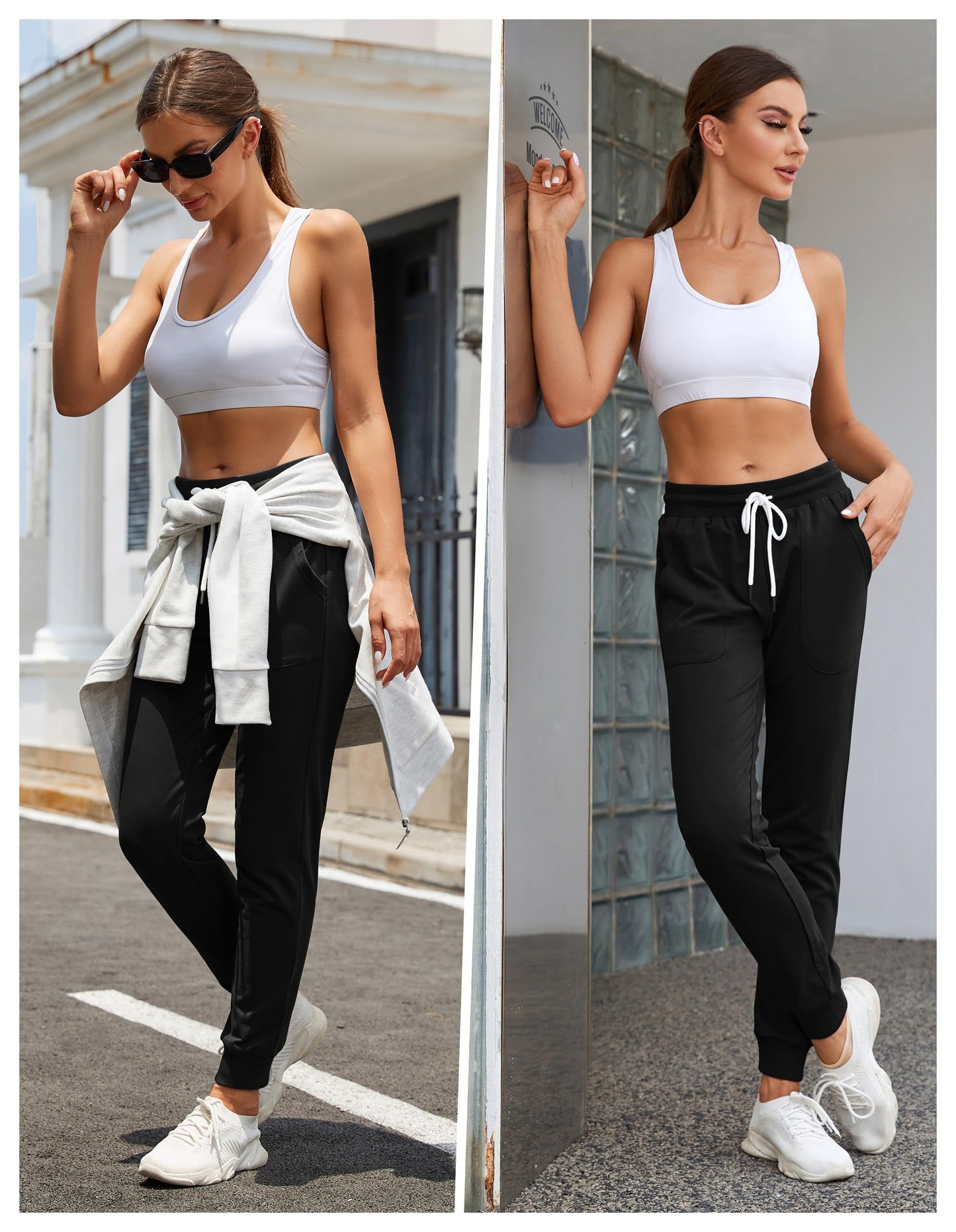 SPECIALMAGIC Women's Tapered Sweatpants with Pockets Athletic Cotton Joggers Drawstring Casual Sweat Pants for Female Long Black M