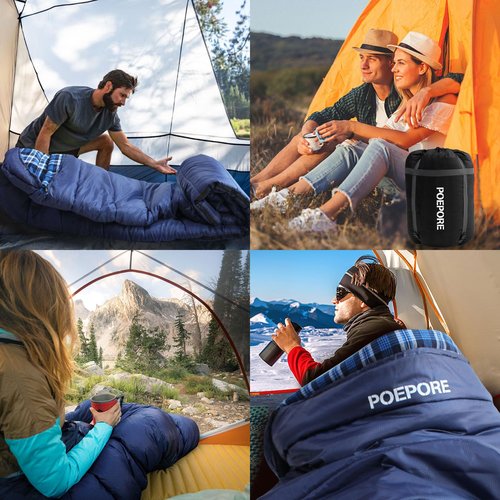 POEPORE Flannel Sleeping Bag Cotton 0 Degree Cold Weather for Adults XXL Sleeping Bag 4 Season Big and Tall with Compression Sack