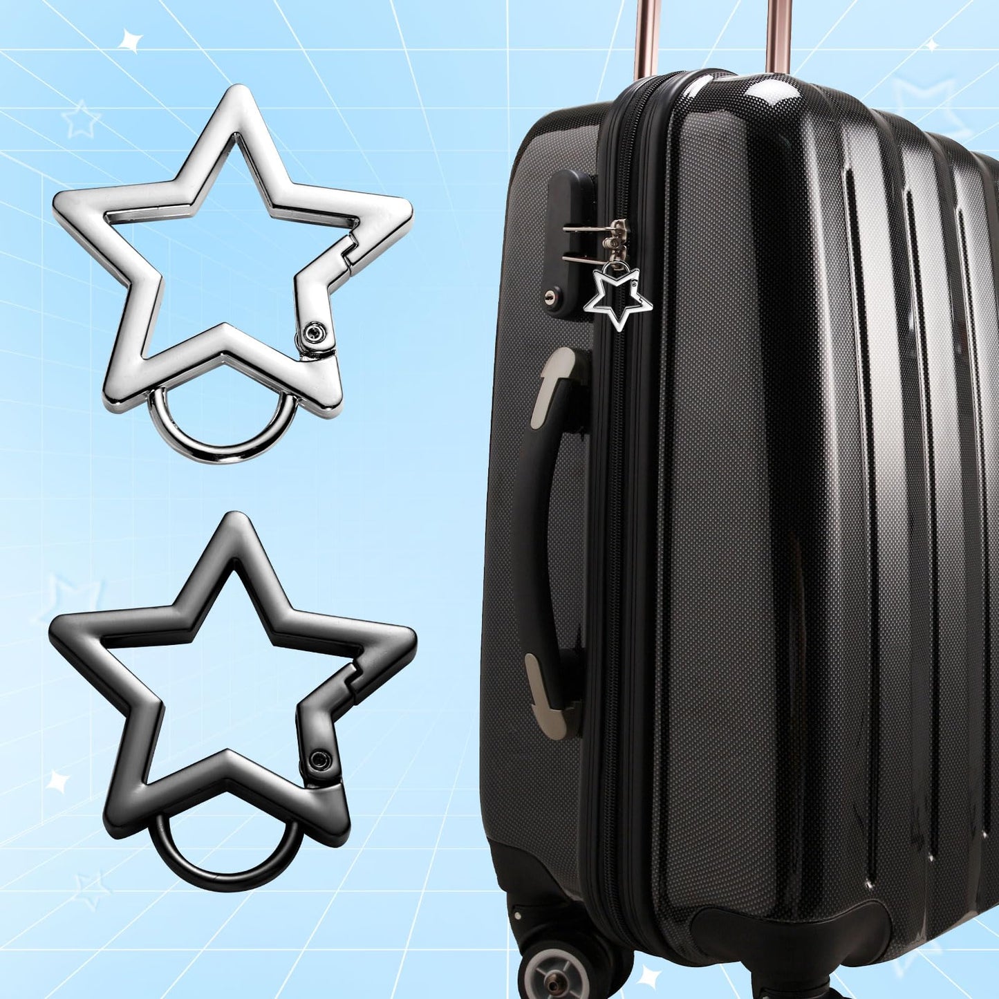 4pcs Star Carabiner, 1.61in & 1.26in Zinc Alloy Cool Cute Star Shaped Carabiner Clip Fashionable Pentagram Carabiner Keychain for Keys Ring Camping Outdoor Travel(Black, Silver)