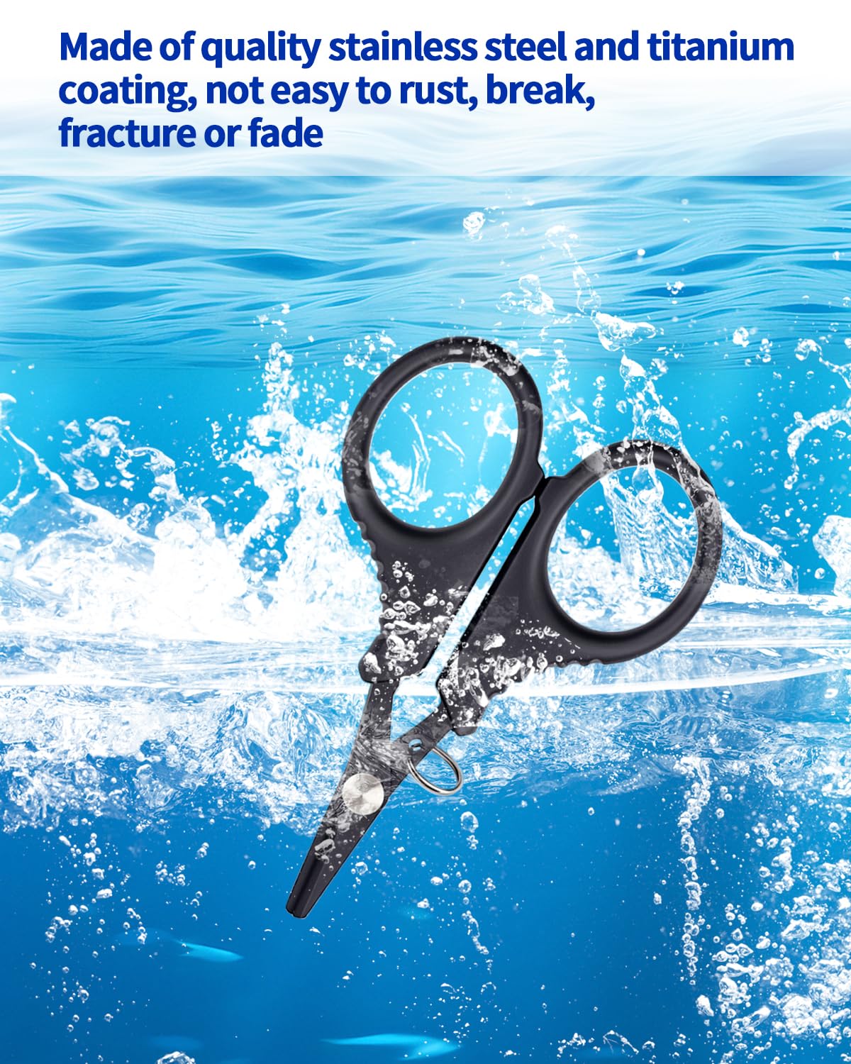 3 Pieces Fishing Scissors, Stainless Steel Fishing Line Cutter &braided Line Cutter, Cutters with Titanium Coating-Fishing with Hook and Retractable Coil Lanyards Fishing Accessories (Black)