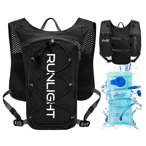 Runlight Running Vest for Women Men Lightweight Hydration Backpack Pack with 1.5L Water Bladder Bag Hydro Daypack for Hiking,Trail,Skiing,Camping,Cycling,Race,Marathon (Black New, One Size)