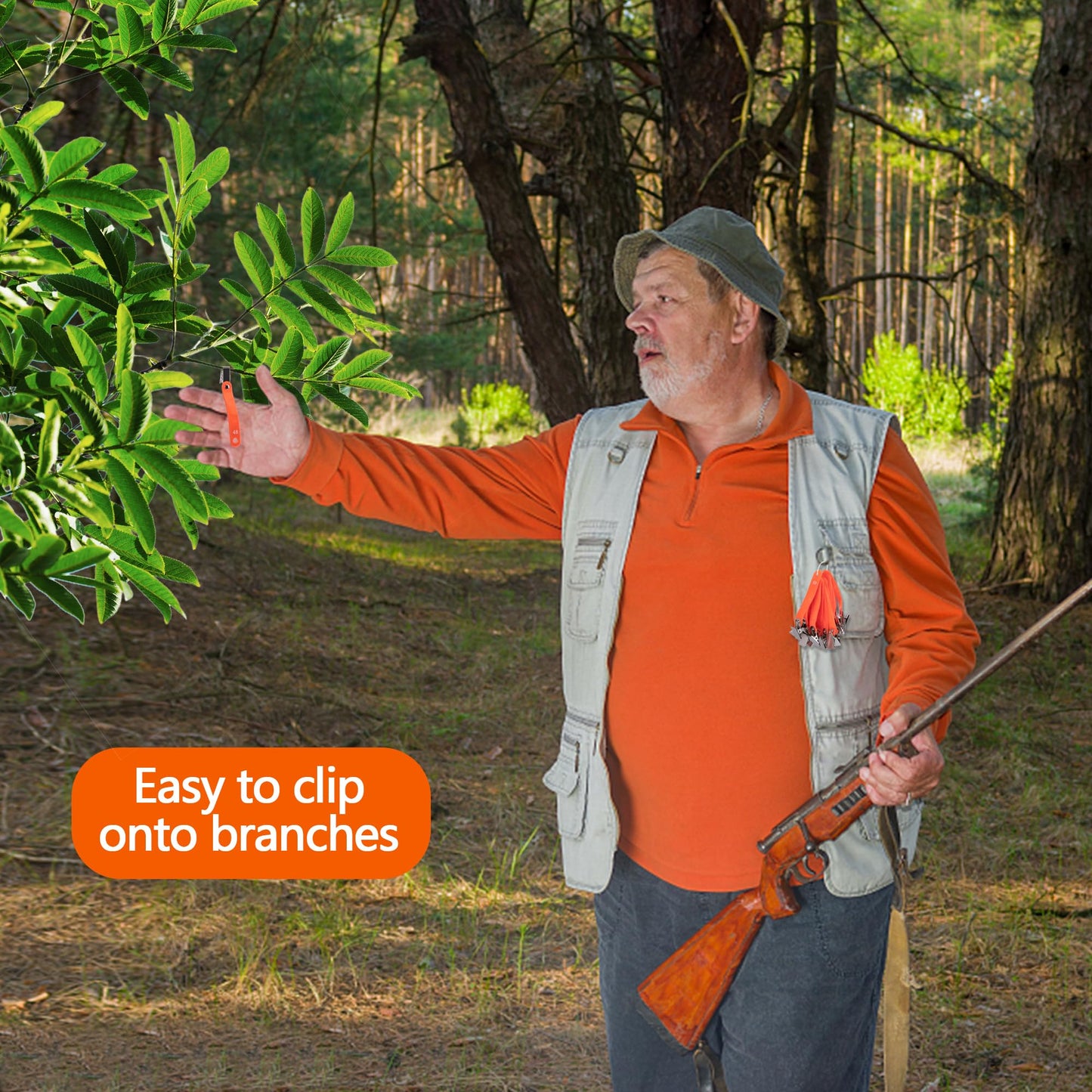 Adnee 48 Pcs Reflective Hunting Trail Markers with Clips for Night-n-Day - High-Visibility Trail Markers for Tree-Stand Hunting Hiking Outdoor