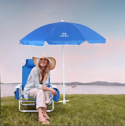 Nice C Blue Backpack Beach Chair with Cooler and Umbrella, Cup Holder for Outdoor, Camping, BBQ, Travel, Picnic