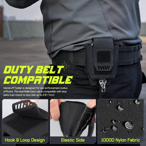 Molle Handcuff Pouch, Handcuff Holder for Duty Belt/Police Vest, Handcuffs Case Fit Chain/Hinged/Folding/Asp Handcuffs, Quick Release Hand Cuff Holster for Police, Security Guard Accessoires