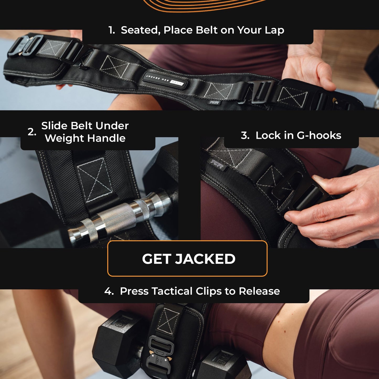 JAB Premium Hip Thrust Belt for Dumbbells & Kettlebells (Patent-Pending) Booty Belt - Up to 1400lbs - Strengthen Glutes & Hamstrings - Heavy Duty, Comfortable & Slip Resistant