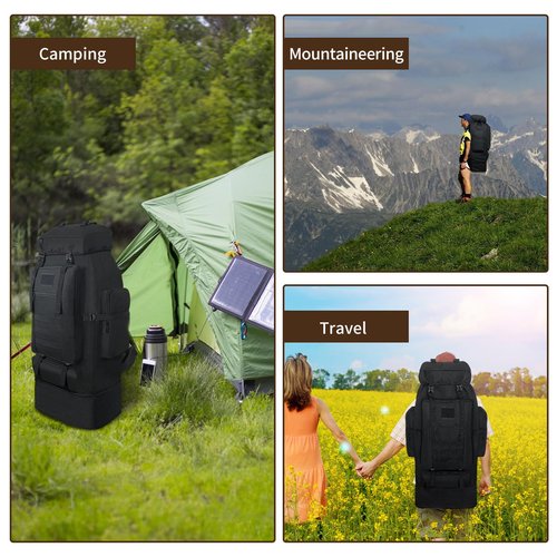 Vaupan Hiking Backpack, 100L Large Camping Backpack, Expandable Waterproof MOLLE Rucksack, Outdoor Sport Travel Daypack Military Tactical Back pack for Men Women (Black)