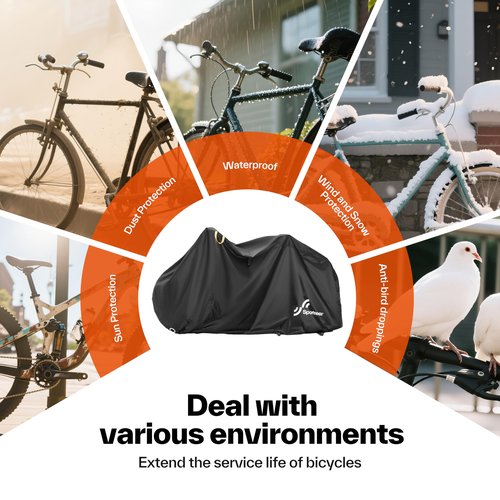 Sportneer Bike Cover: Waterproof Outdoor Bicycle Covers with Lock Hole & Storage Bag - Rain Sun UV Dust Wind Proof Bike Covers for Mountain Road Electric Bike