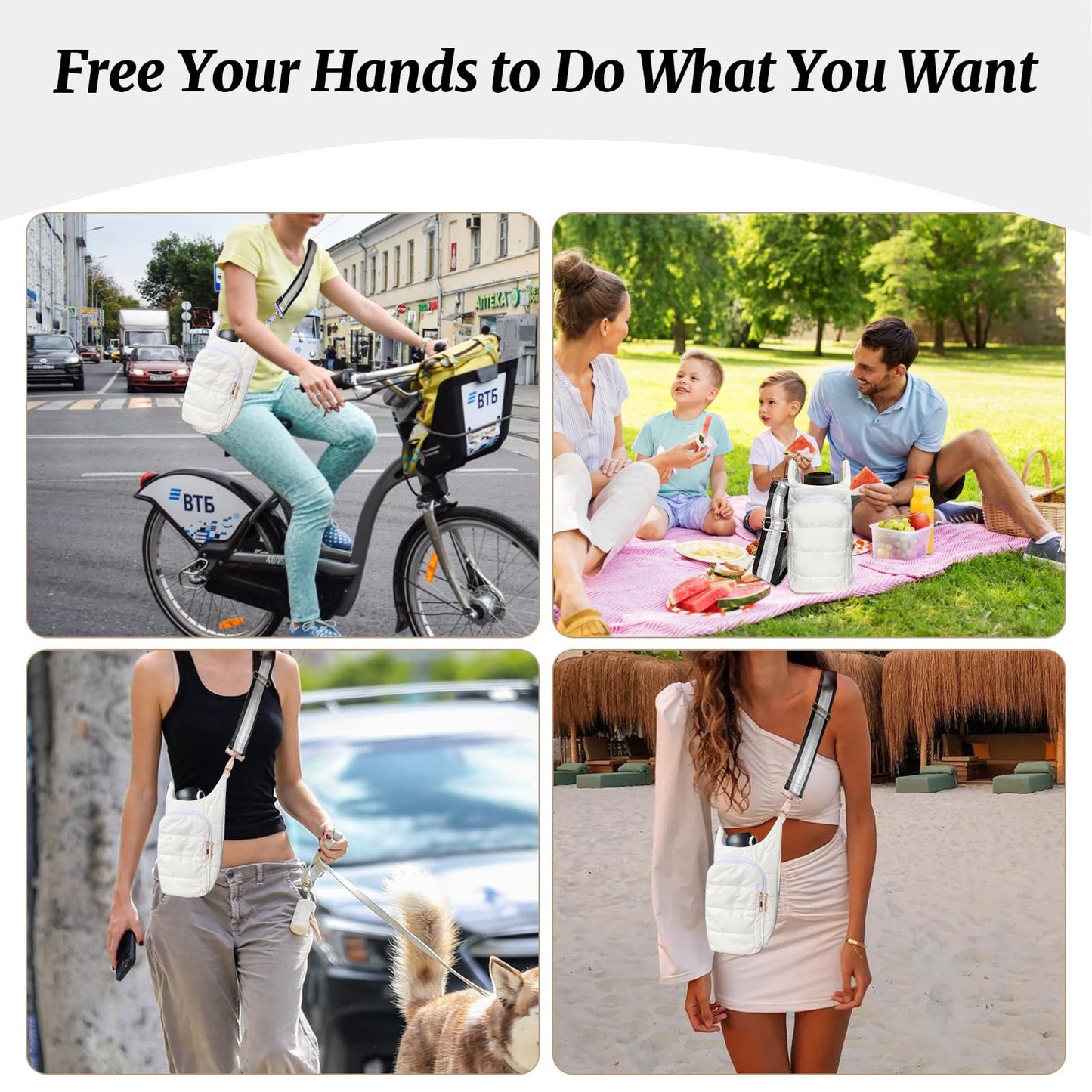 HYPINZI Water Bottle Holder with Strap Quilted Crossbody HydroBag Stylish Puffer Waterbottle Purses Water Bottle Sling Bag Water Bottle Accessories for Gifts Outdoor Travel Walking Hiking Camping