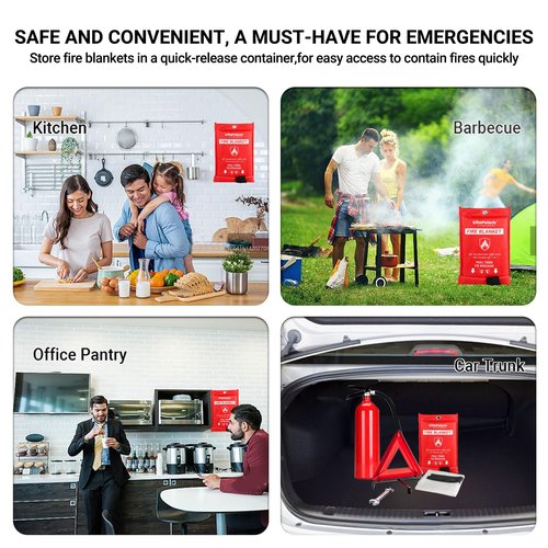 VitaPolaris Heavy-Duty Emergency Fire Blanket, 2 Pack – Fireproof Fiberglass Blanket for Kitchen, Home, Car, Grill, Fireplace, Camping, Heat Shield, Grease Fires, Emergency Fire Suppression