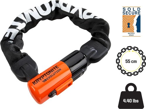 Kryptonite Evolution 1055 Mini Bike Chain Lock, 1.8 Feet Long 10mm Steel Chain Heavy Duty Anti-Theft Sold Secure Gold Bicycle Chain Lock with Keys for E-Bike, Motorcycle, Scooter, Bicycle, Fence