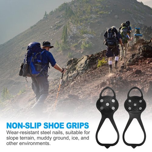 PATIKIL 9.8" Non-Slip Gripper Spikes Claw, 2 Pairs Universal Ice Cleats Shoe Spikes with 5 Tooth Steel Nails for Skiing Walking Shoes, Black