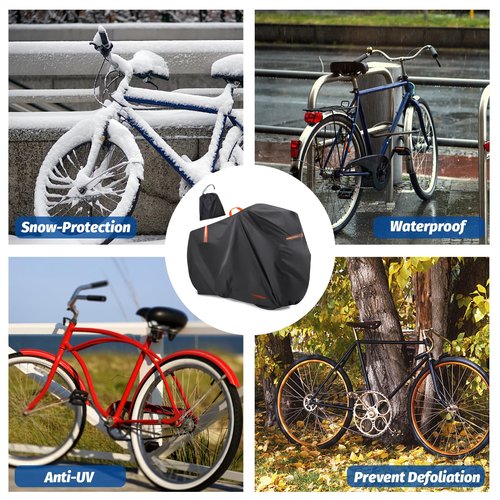 Bike Cover Outdoor Storage Waterproof Bicycle Cover Rain Sun UV Snow Dust Wind with Lock Hole for Mountain Road Electric Bike Ebike Accessories (Black,26inch)