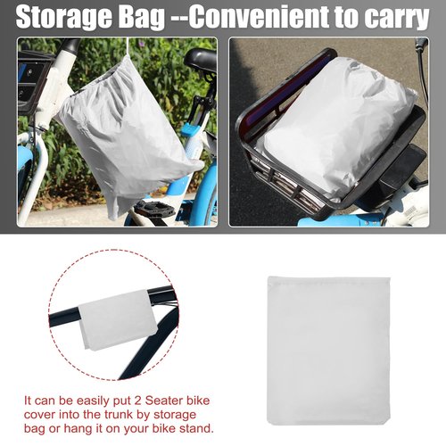 uxcell 2 Seater Bike Cover Tandem Bicycle Cover Waterproof Extra Long Trailer Bike Cover Outdoor Sun Rain Protector for 2-Seat City Bike Electric Bike Silver Tone Black