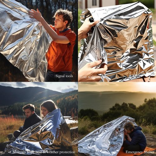 CHVAL Portable Space Mylar Thermal Blankets for Camping, Bug Out Bag, Survival & more. (Orange & Green)