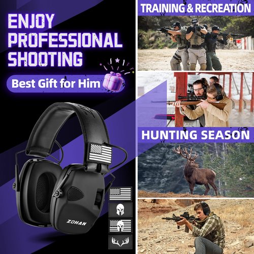 ZOHAN Electronic Shooting Earmuffs Built in Ambient Sound Amplifier, Hearing Protection for Shooters, NRR 23dB Noise Reduction, Ideal Gun Range Ear Protection Headphones for Hunting-Black