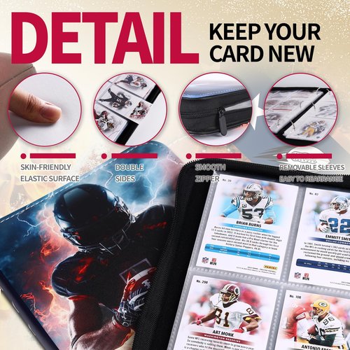 Dosanlues Football Card Binder 1080 Pockets, Ultimate Trading Card Ablums with 60 Page Removable Sleeves to Organize and Protect Your Sports Cards Like a Pro