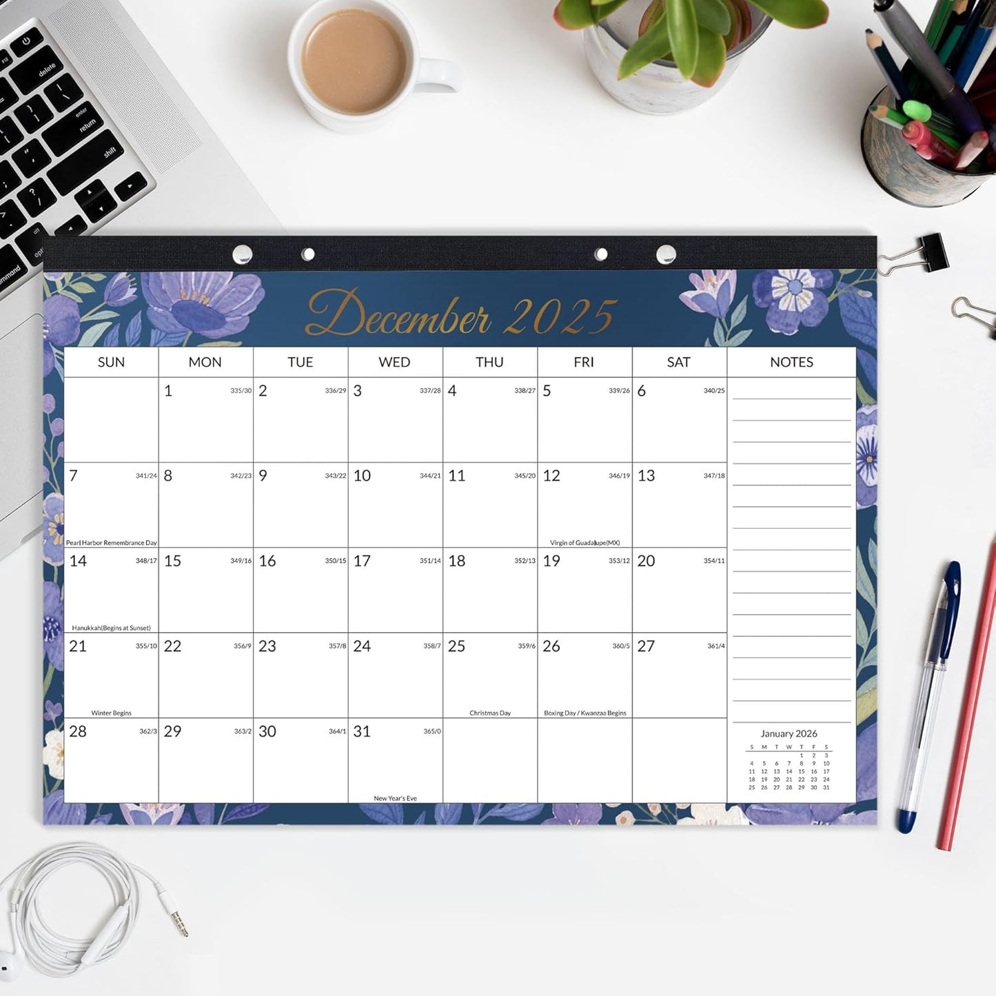 SUNEE Desk Calendar 2025-2026 17x12, 18 Months, JUL. 2025 - DEC. 2026, Academic Desk Blotter Calendar 2025-2026, School Year Large Calendar for Teacher, Black