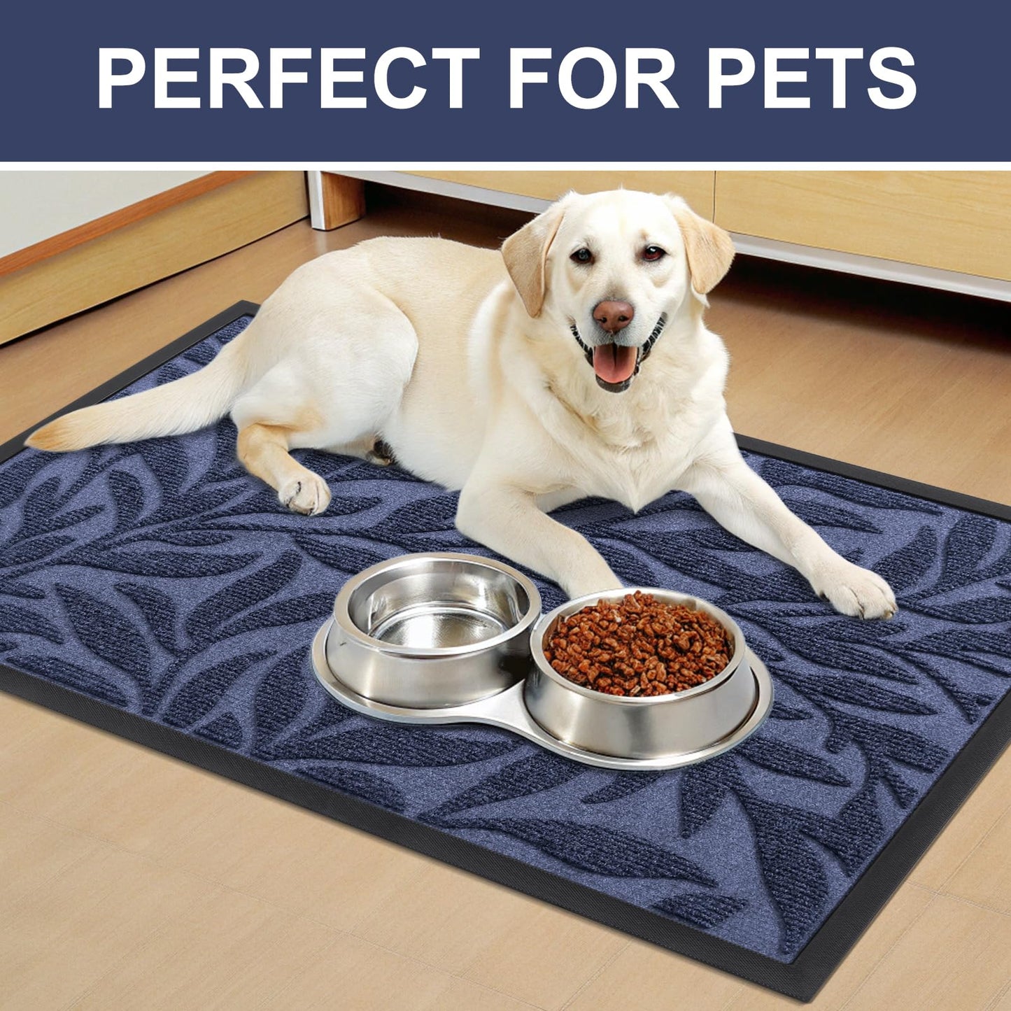 Smiry Front Door Mat Indoor Outdoor Entrance, Heavy Duty Natural Rubber, Trap Dirt and Moisture, Non-Slip Doormats, Low Profile, Easy Clean Patio Porch Entryway Mat, 35x23, Navy