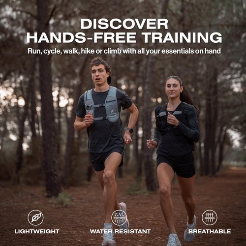 SWIFTVEST Running Phone Holder Vest with 500ml/17oz Water Bottle | Running Pack | Reflective Hydration Vest | Adjustable | Light | 6 Pockets for Accessories | Men & Women
